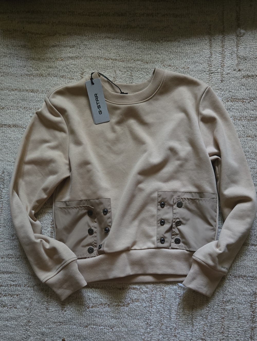 NWT G-Star Beige Snap-side Crew Sweatshirt Size Small